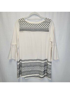 J. Jill Women's Small Shirt Top Ivory Embroidered Bell Sleeve 3/4 Sleeve
